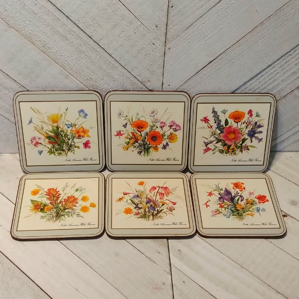 Pimpernel Floral Coasters Set of 6 Made In England "North American Wild Flowers"